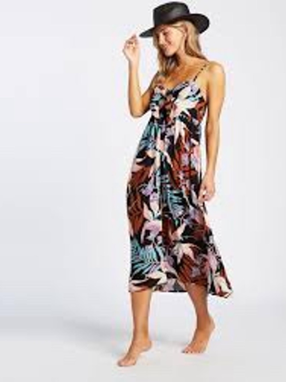 Billabong Floral Tropical Midi Dress in Black, Brown, Pink, Blue